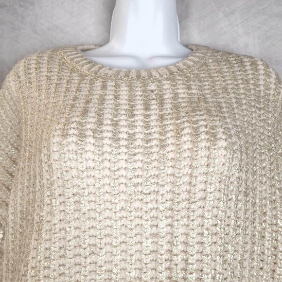 Zara Sweater Womens Large Gold Metallic Knit Oversized Pullover Crewneck Chunky - Picture 4 of 16
